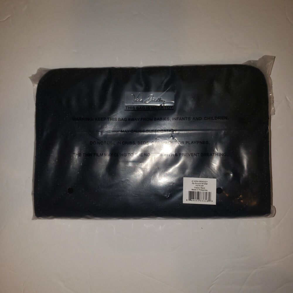 VERA BRADLEY Zip Around Wristlet Wallet Strap Classic Black Microfiber NEW - Picture 7 of 9
